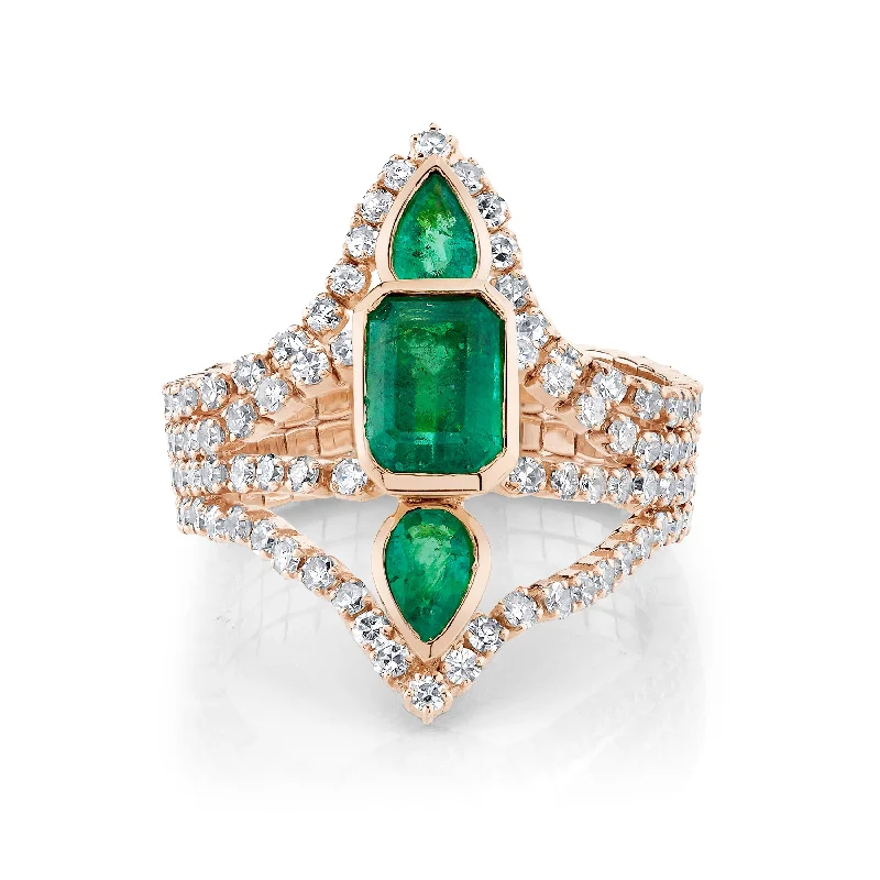 women’s fine rings-EMERALD DELICATE DECO STACKED THREAD RING