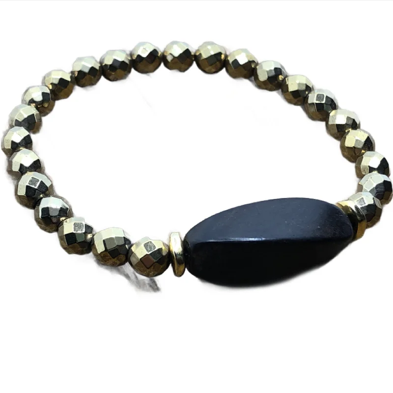 women’s gold bangles-West End Dark Wood Large Gold Hematite Faceted 6mm Bracelet