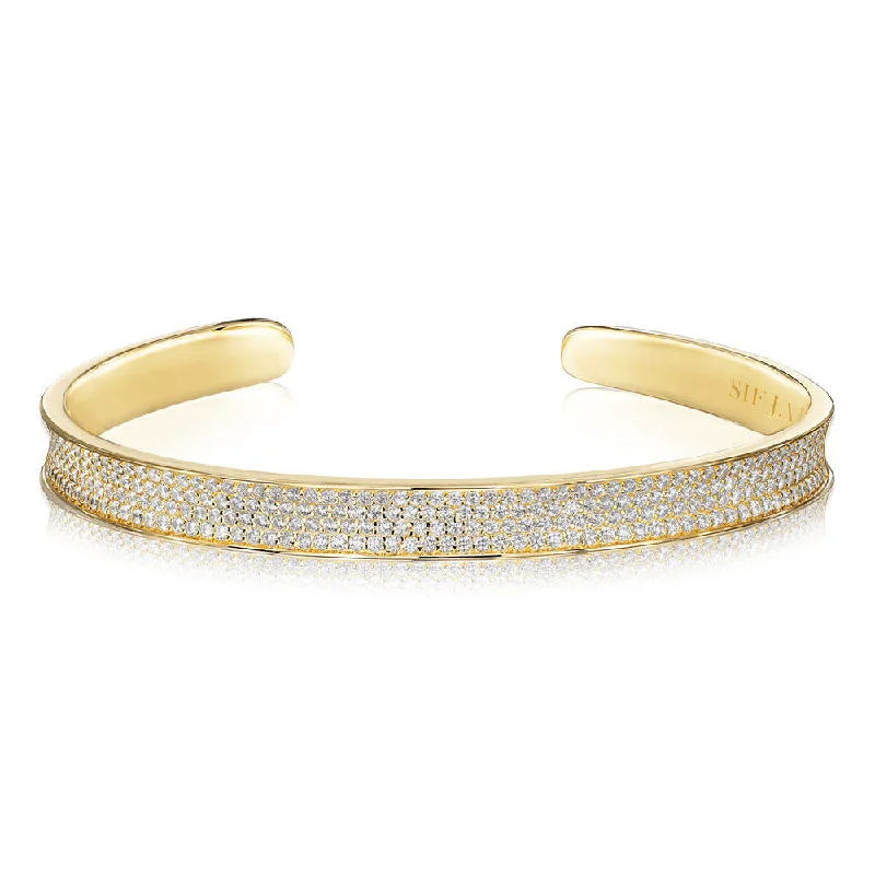 women’s adjustable bracelets-Felline Concavo 18K Gold Plated Bangle w. Zirconias