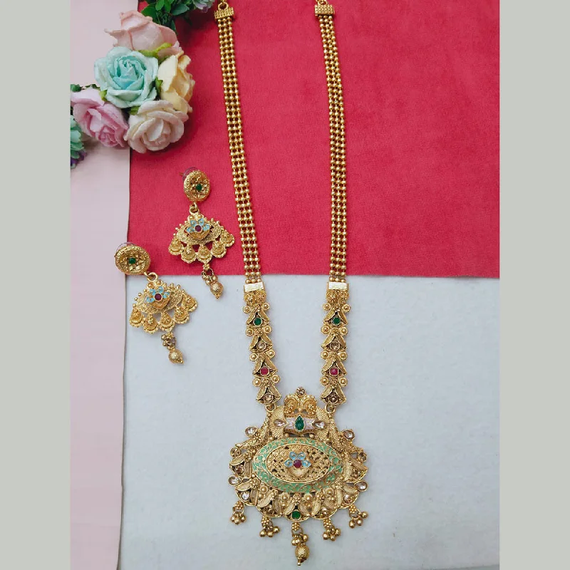 women’s trendy pendant necklaces-Manisha Jewellery Gold Plated Pota And Meenakari Long Necklace Set