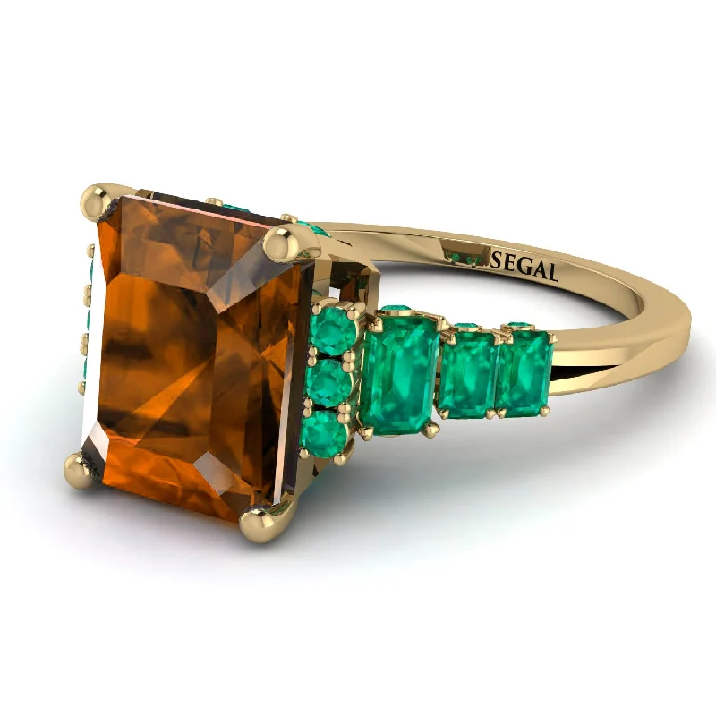 women’s vintage-inspired engagement rings-Emerald Cut Brown Diamond Ring Hidden Round Diamonds - Sawyer No. 1104