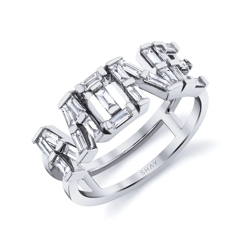 women’s bridal rings-DIAMOND BAGUETTE PERSONALIZED 4 LETTER STACKED RING