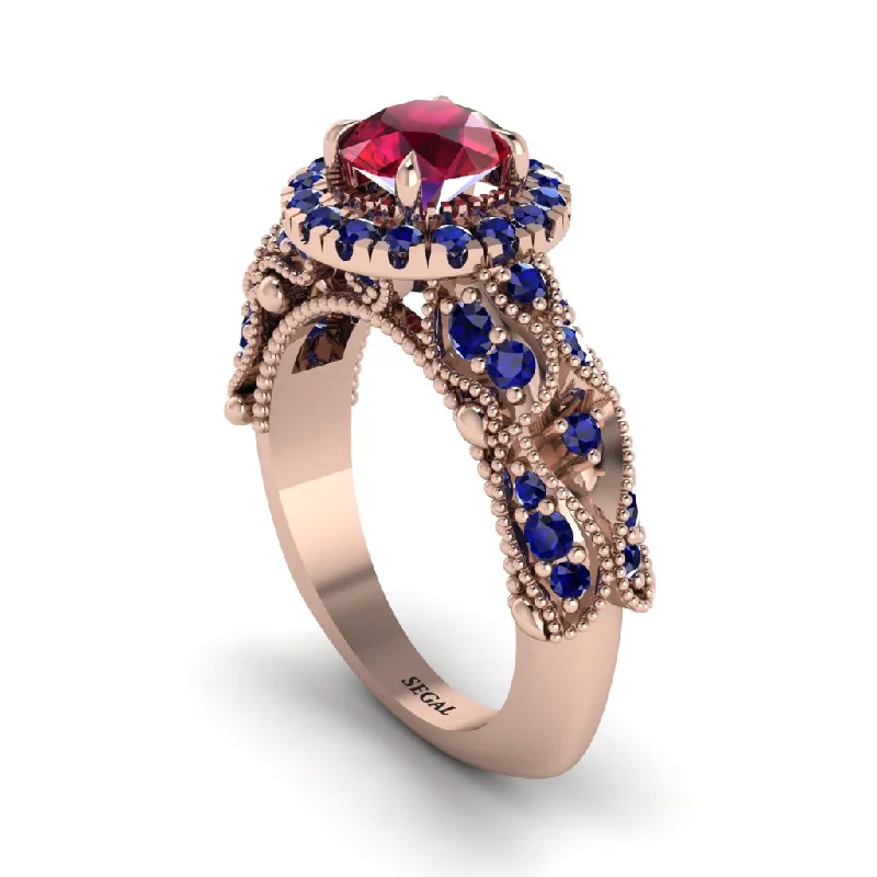 women’s princess cut engagement rings-Exclusive Halo Ruby Milgrain Engagement Ring - Kendra No. 71