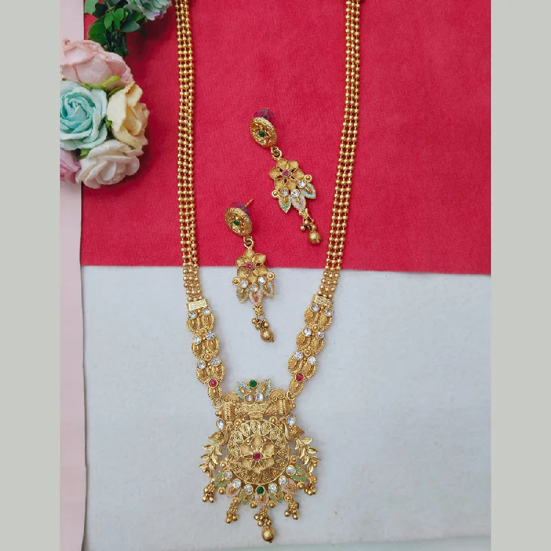 women’s engraved heart necklaces-Manisha Jewellery Gold Plated Pota And Meenakari Long Necklace Set