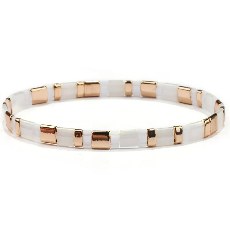 women’s charm bangles-Madison White and Gold Tile Bracelet