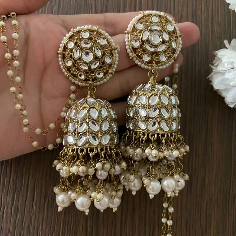 women’s simple earrings-Gehana Mahal Gold Plated Kundan Kanchain Jhumki Earrings