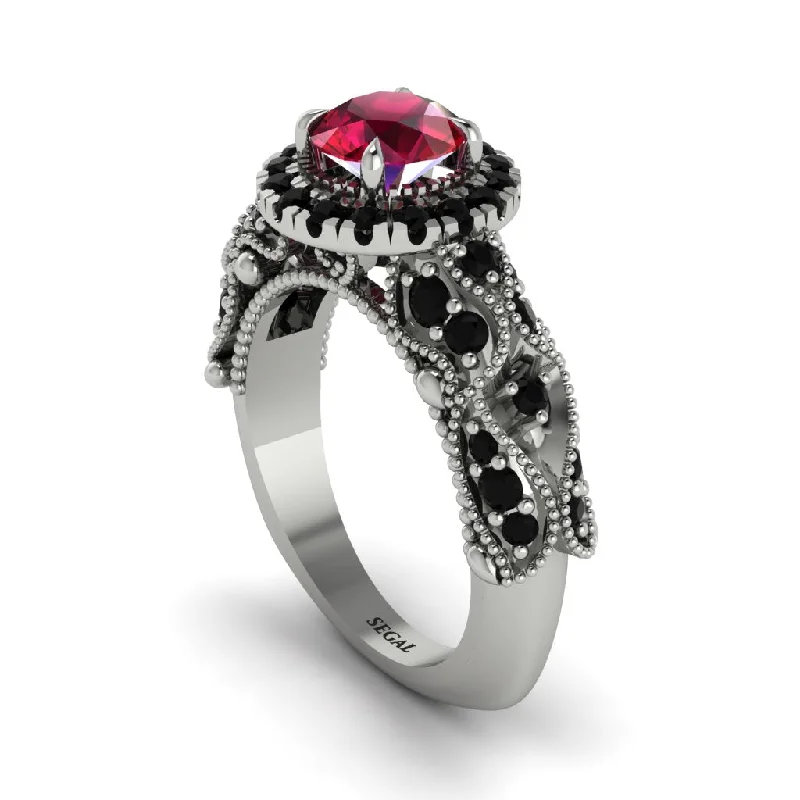 women’s classic solitaire engagement rings-Exclusive Halo Ruby Milgrain Engagement Ring - Kendra No. 42