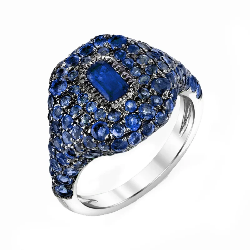 women’s solitaire rings-MEN'S BLUE SAPPHIRE PAVE PINKY RING