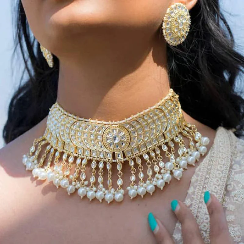 women’s silver coin necklaces-Jcm Jewellery Gold Plated Kundan Stone Choker Necklace Set