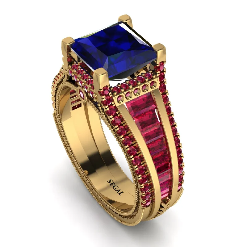 women’s gold engagement rings-Princess Geometric Sapphire Engagement Ring - Marilyn No. 58