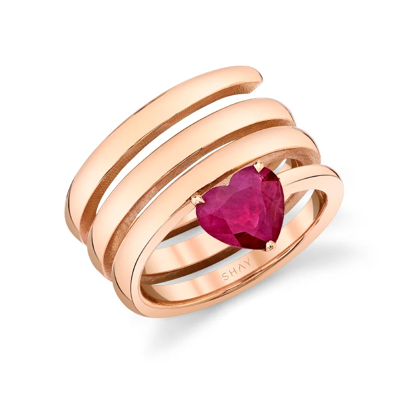 women’s antique rings-SOLID GOLD RUBY HEART SPIRAL PINKY RING