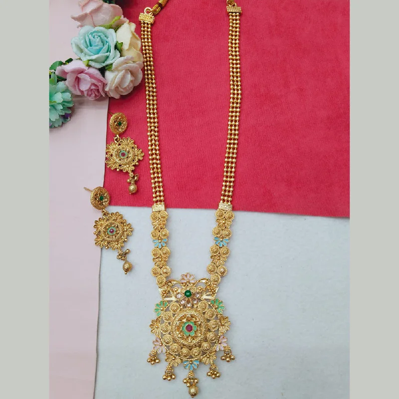 women’s modern necklaces-Manisha Jewellery Gold Plated Pota And Meenakari Long Necklace Set