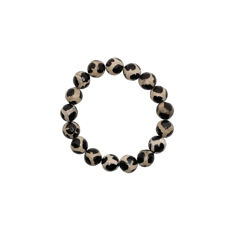 women’s gemstone bracelets-Giraffe Black and Cream Agate 12mm Bracelet