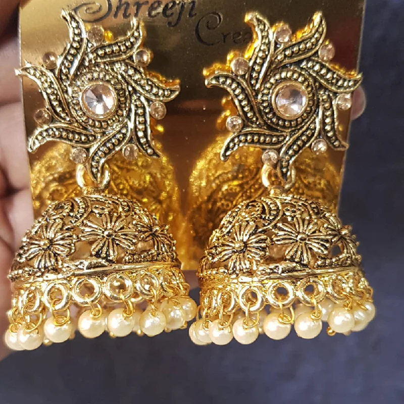 women’s anniversary earrings-Shreeji Gold Plated Crystal Stone Jhumki Earrings