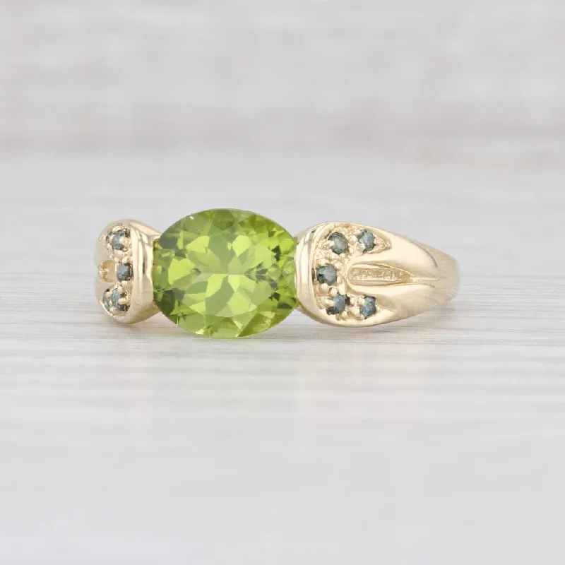 women’s bespoke engagement rings-2.65ctw Peridot Diamond Ring 14k Yellow Gold Size 10.25 Oval Solitaire