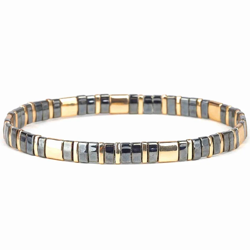 women’s crystal bracelets-Layla Gunmetal and Gold Tile Bracelet