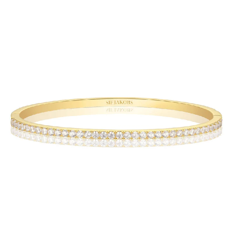 women’s luxury leather bracelets-Ellisse 18K Gold Plated Bangle w. Zirconias