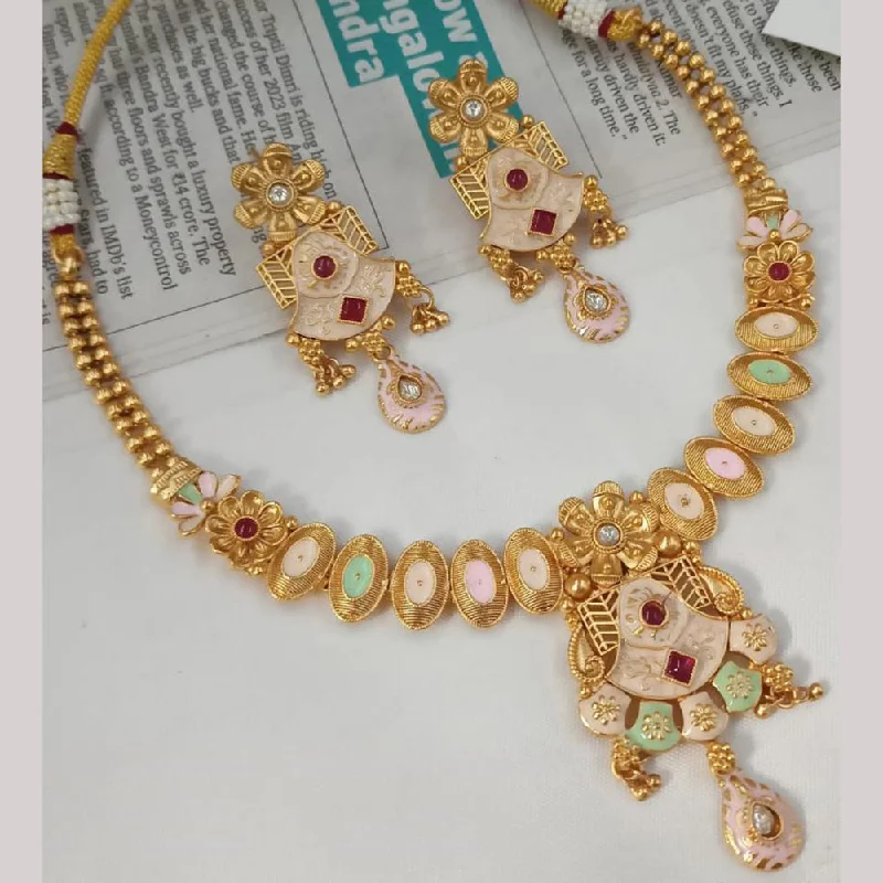 women’s luxurious pendant necklaces-Padmawati Bangles Gold Plated Pota Stone And Pearls Meenakari Necklace Set