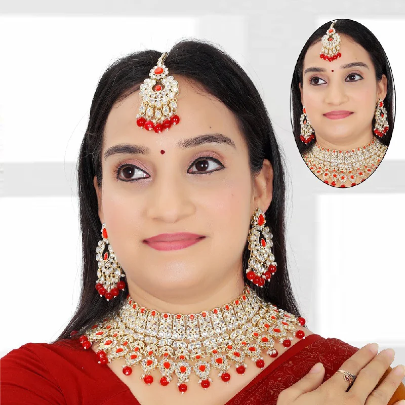 women’s vintage charm necklaces-Gehana Mahal Gold Plated Kundan Stone Necklace Set