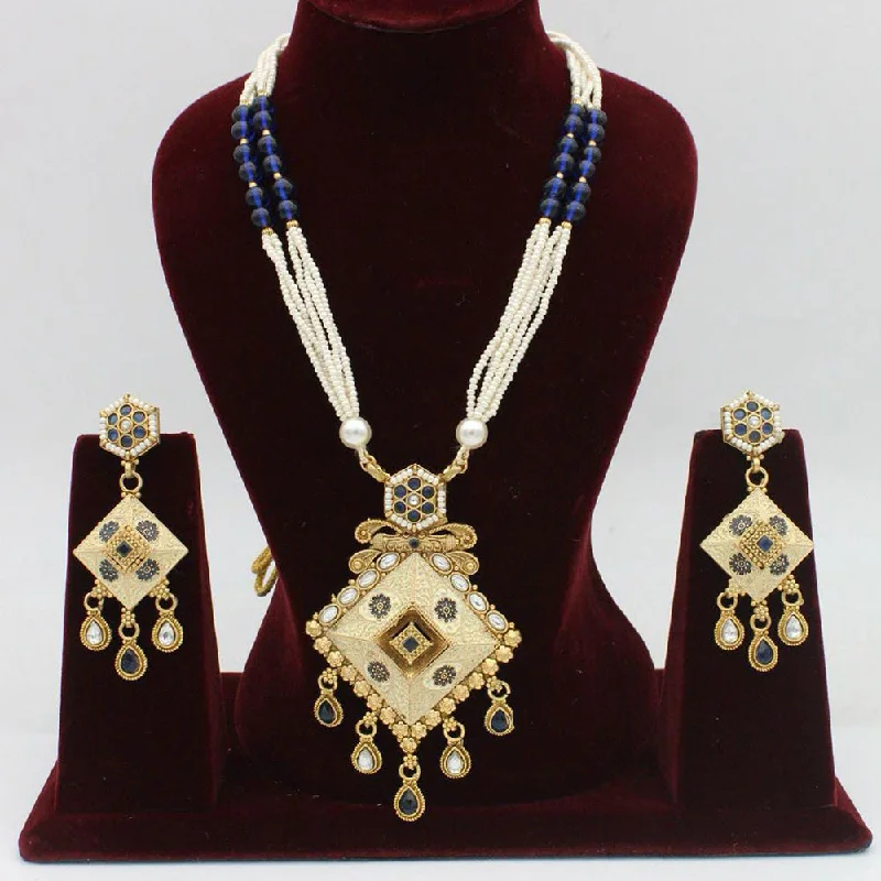 women’s chain necklaces with pendant-Manisha Jewellery Gold Plated Pearl Long Necklace Set