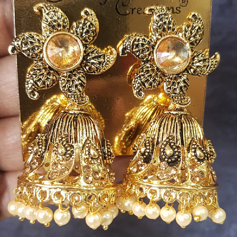 women’s unique earrings-Shreeji Gold Plated Crystal Stone Jhumki Earrings