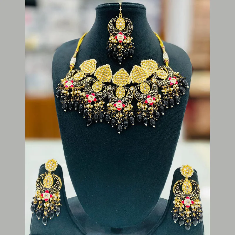 women’s engagement necklaces-Shagna Gold Plated Kundan Stone And Meenakari Choker Necklace Set