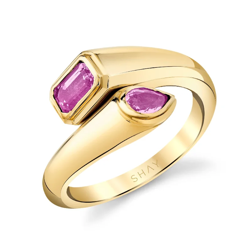 women’s fine diamond rings-PINK SAPPHIRE BYPASS PINKY RING