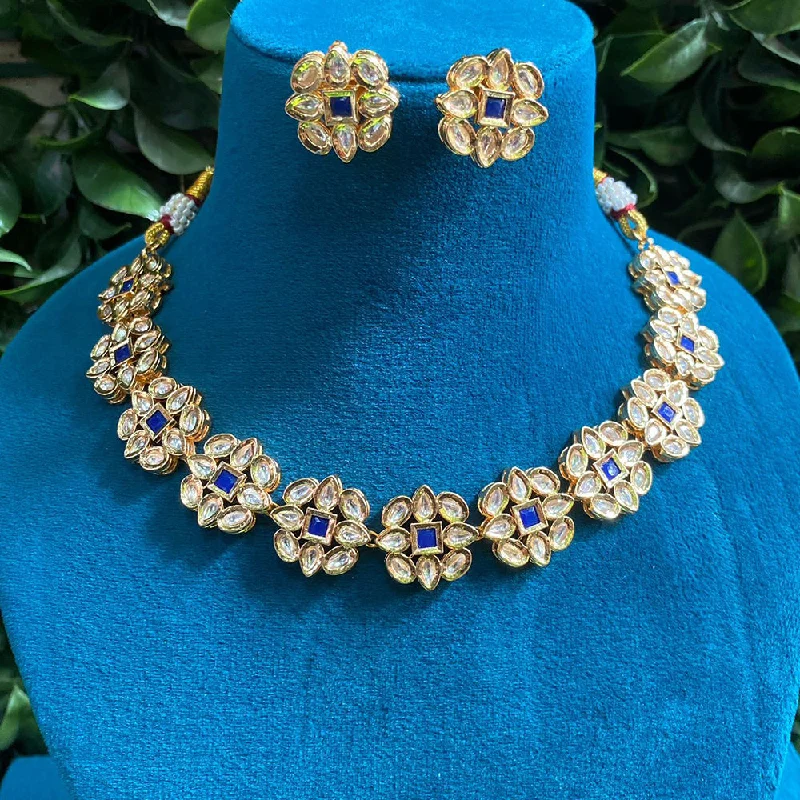 women’s colorful necklaces-Royal Kundan Jewellery Gold Plated Polki Kundan Necklace Set