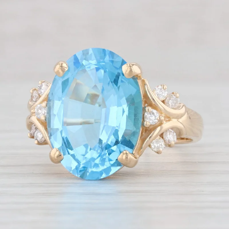 women’s wedding engagement diamond rings-Town & Country 10.35ctw Blue Topaz Diamond Ring 14k Yellow Gold Size 7 Cocktail