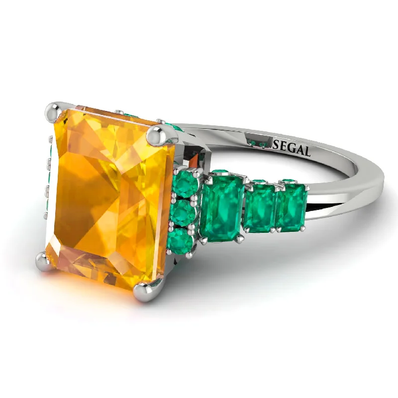 women’s affordable solitaire engagement rings-Emerald Cut Yellow Diamond Ring Hidden Round Diamonds - Sawyer No. 1006