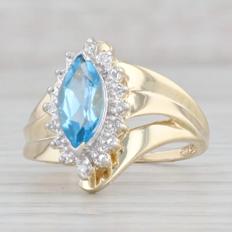 women’s solitaire engagement rings-1.24ct Marquise Blue Topaz Diamond Ring 10k Yellow Gold Size 7