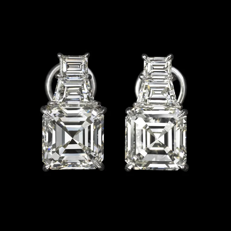 women’s radiant earrings-9.34ctw ASSCHER CUT DIAMOND DROP EARRINGS GIA CERTIFIED K-L VVS-VS NATURAL 8ct