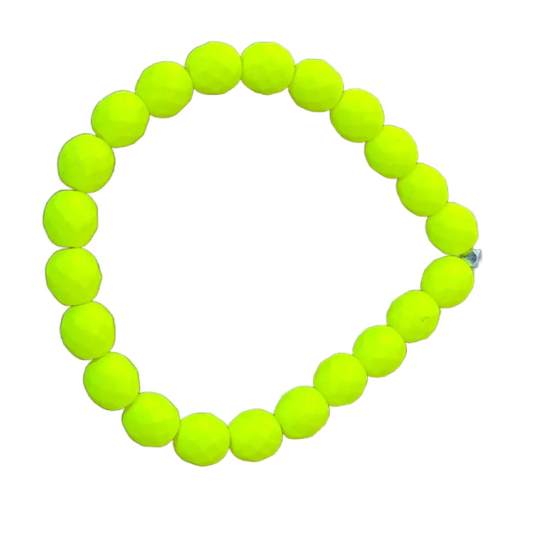 women’s cuff bracelets-Matte Neon Yellow Faceted 8mm Bracelet