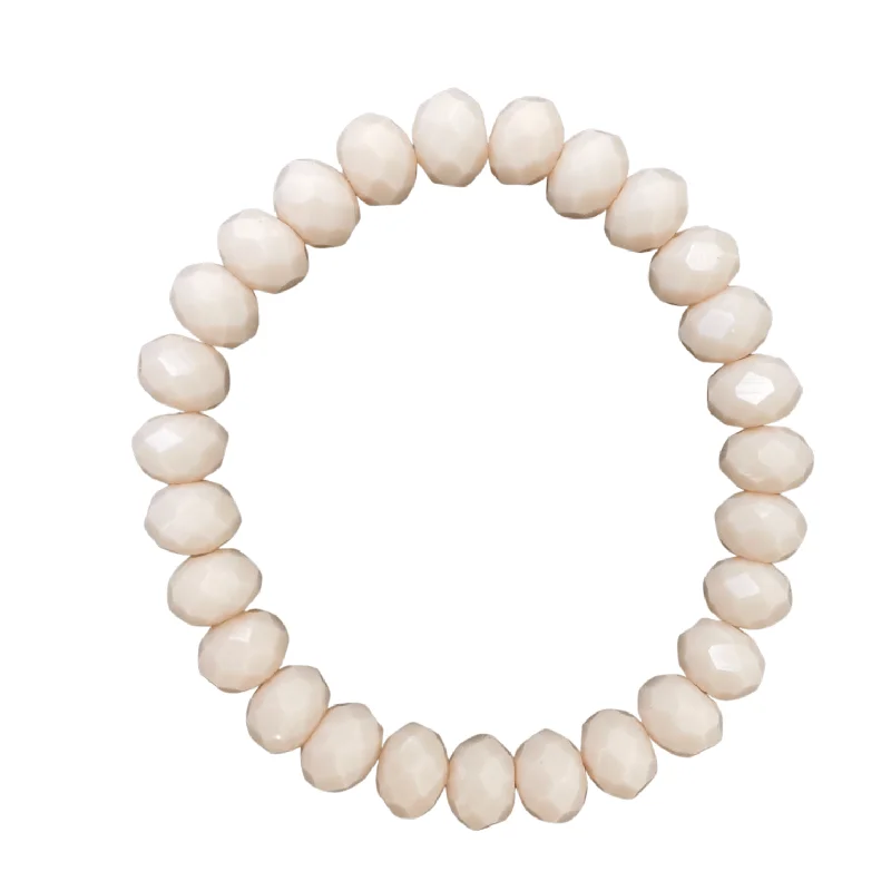 women’s double bangles-Neutral Cream Faceted Rondelle 8mm Bracelet