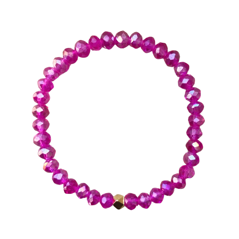 women’s black leather bracelets-Fuschia 5 AB Faceted Rondelle 6mm Bracelet