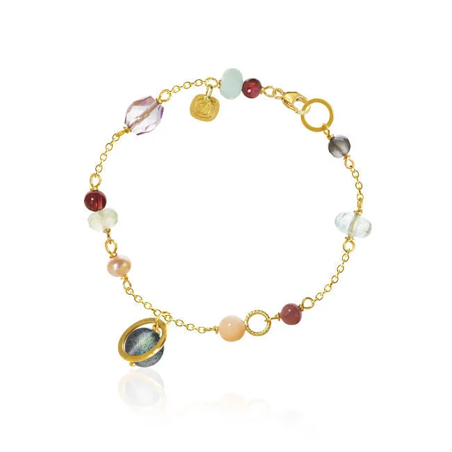 women’s geometric bangles-Piccolo 18K Gold Bracelet w. Moonstone, Aquamarine, Ruby, Coral, Laboradorite, Garnet, Amethyst & Amazonite