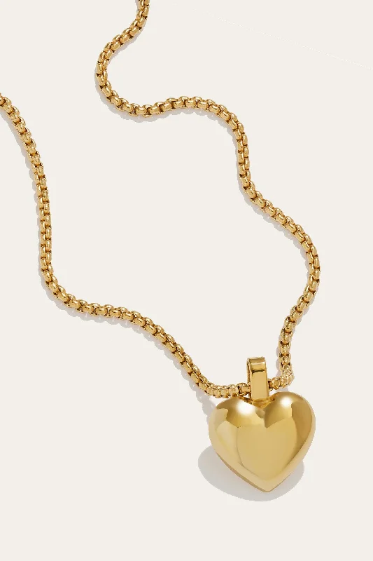 women’s minimalist necklaces-Puffed Heart Gold Plated Necklace