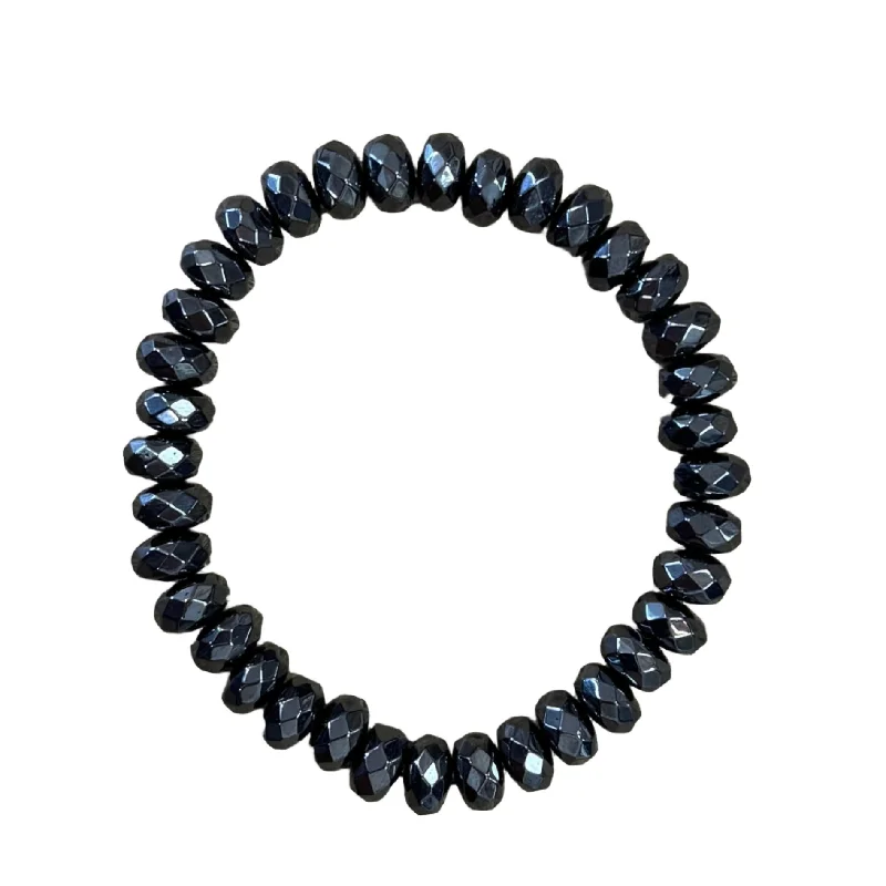 women’s vintage bangles-Hematite Gunmetal Faceted Rondelle 8mm Bracelet