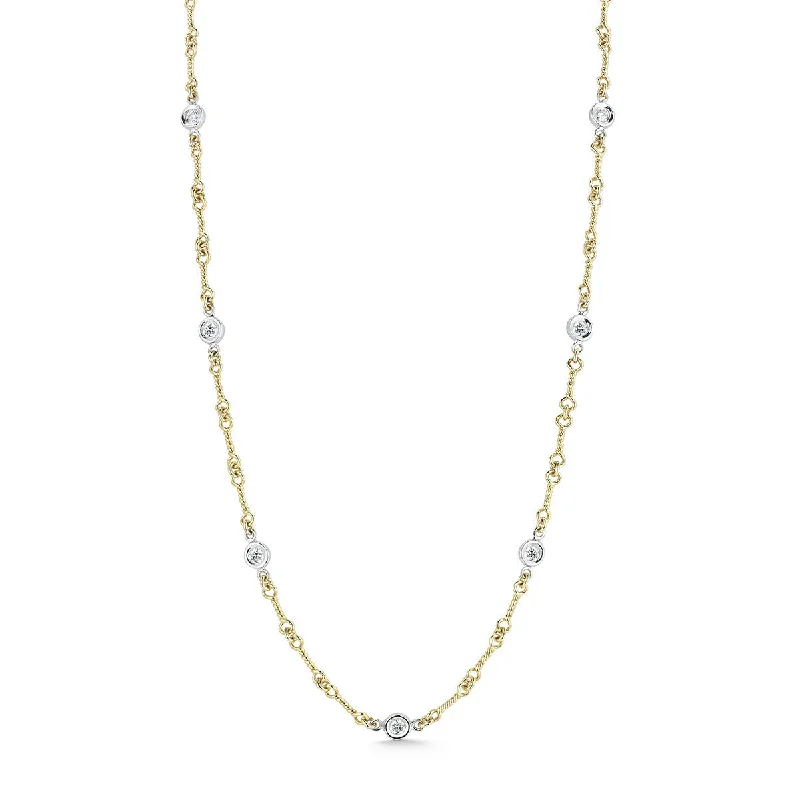 women’s layered diamond necklaces-Dog Bone Chain Necklace with Diamond Stations