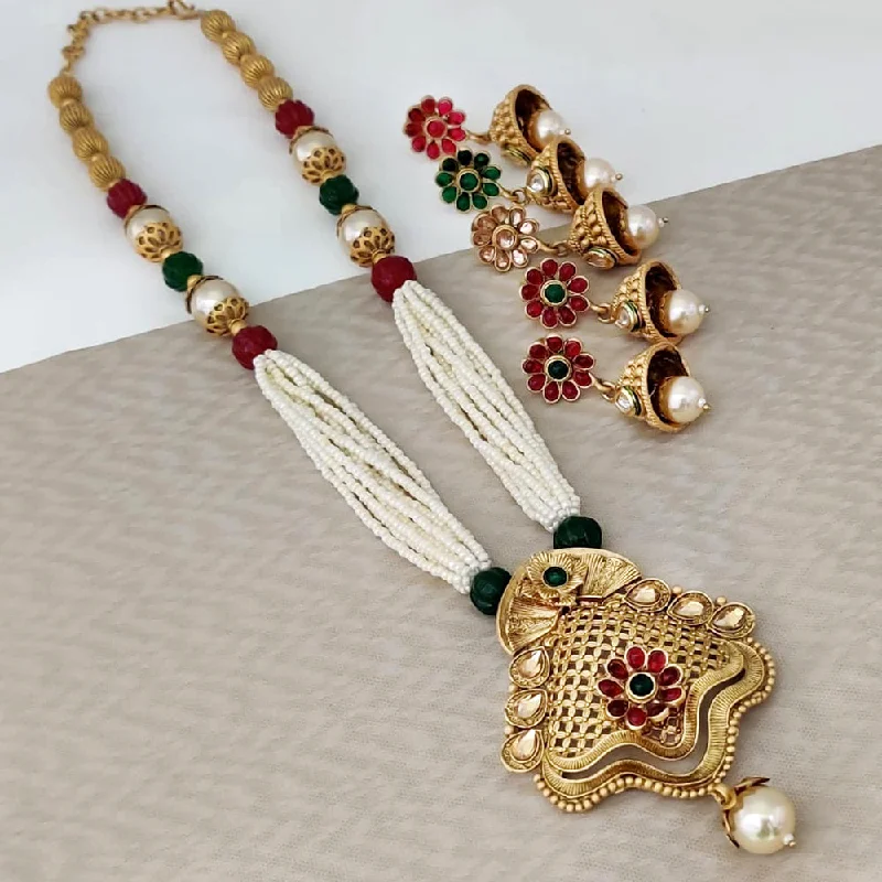 women’s rose gold necklaces-Rani Sati Jewels Gold Plated Pota Long Necklace Set