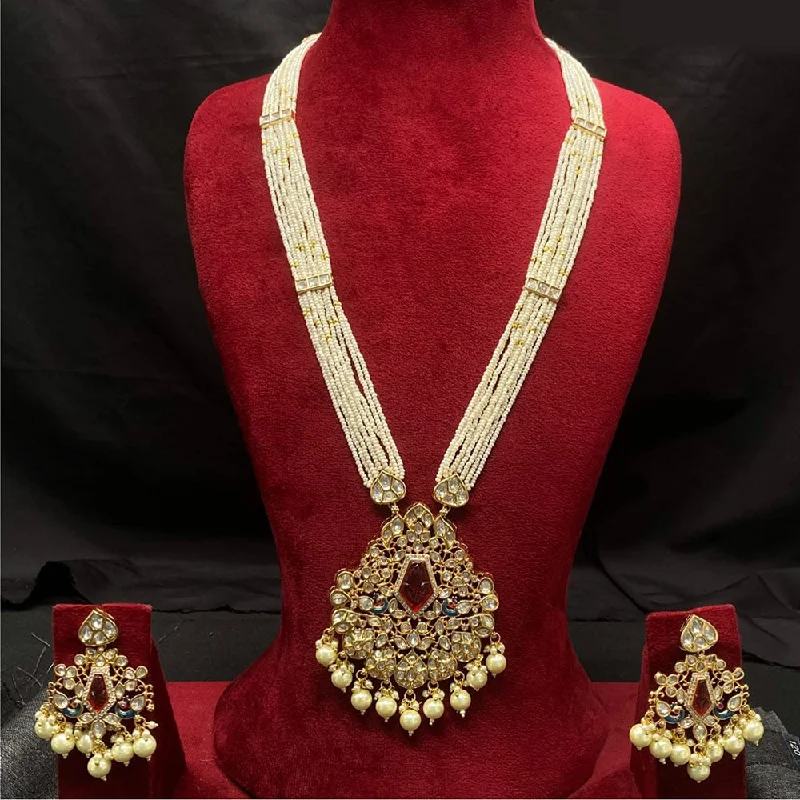 women’s infinity necklaces-Royal Kundan Jewellery Gold Plated  Kundan And Beads Necklace Set