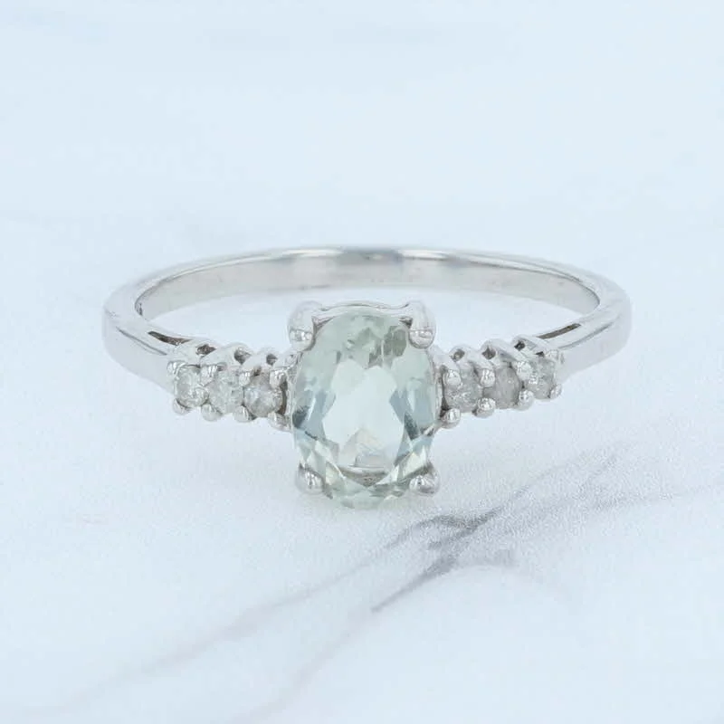 women’s vintage engagement rings-New 0.89ctw Oval Green Quartz Diamond Ring Sterling Silver Size 8.25