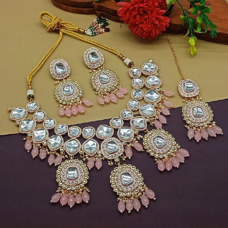 women’s sapphire pendant necklaces-Gehana Mahal Gold Plated Kundan Stone Necklace Set