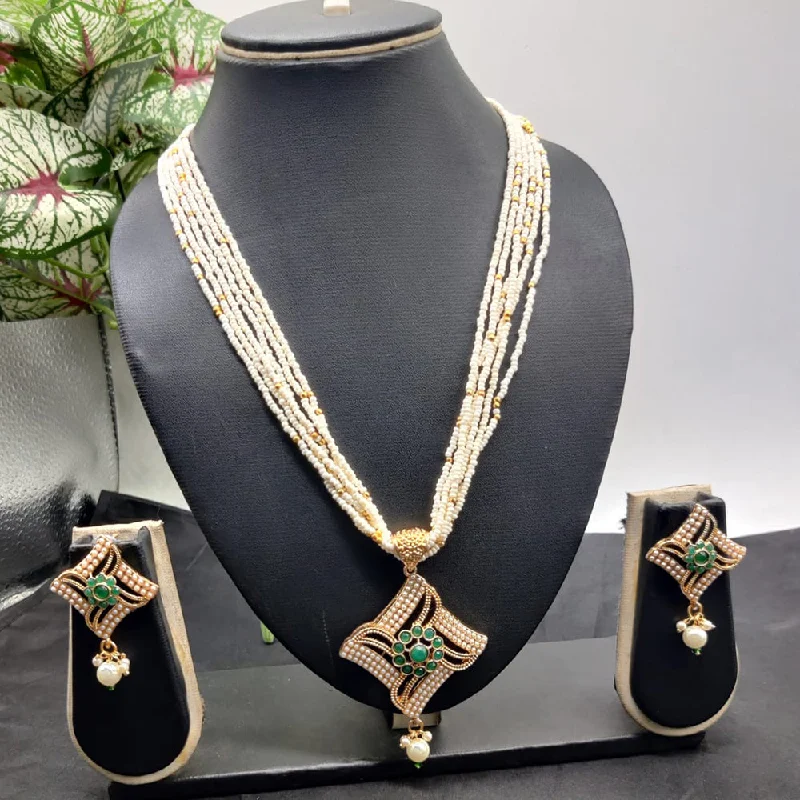 women’s infinity necklaces-Kavita Art Gold Plated Pota and Pearls Long Necklace Set