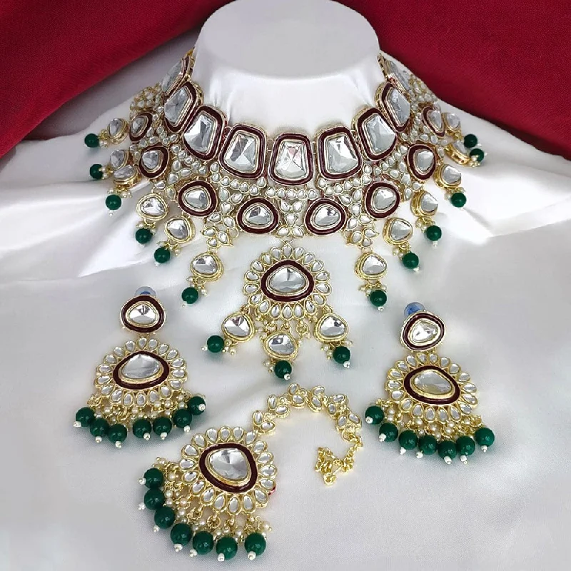 women’s silver heart necklaces-Gehana Mahal Gold Plated Kundan Stone Choker Necklace Set