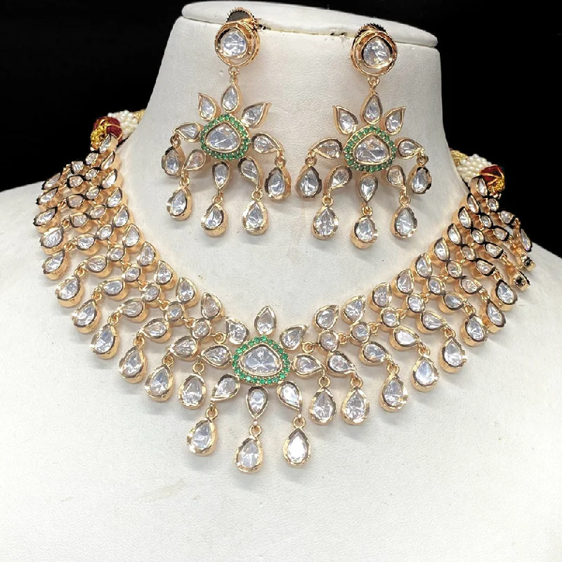 women’s butterfly pendant necklaces-Amoliya Jewels Brass Polki Kundan Designer Necklace Set