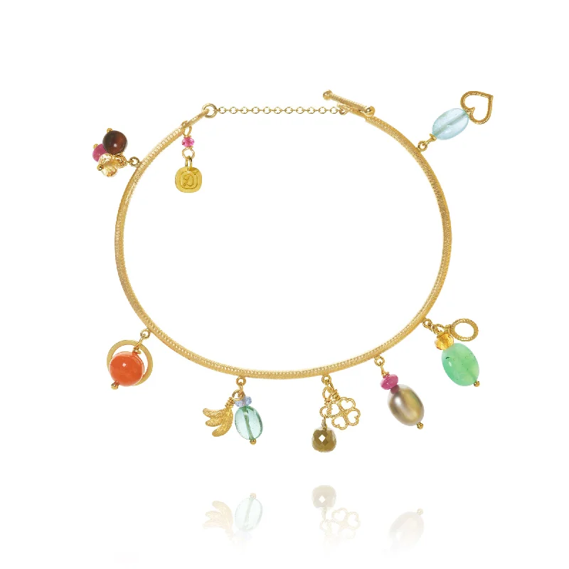 women’s enamel bangles-Linea Piccolo Tropical 18K Gold Bracelet w. Citrin, Diamonds & Coral