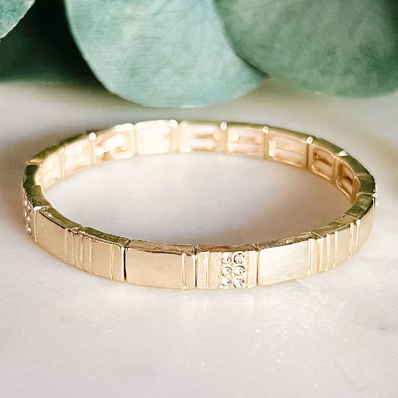 women’s large bangles-Gold Pave Chunky Tile Bracelet