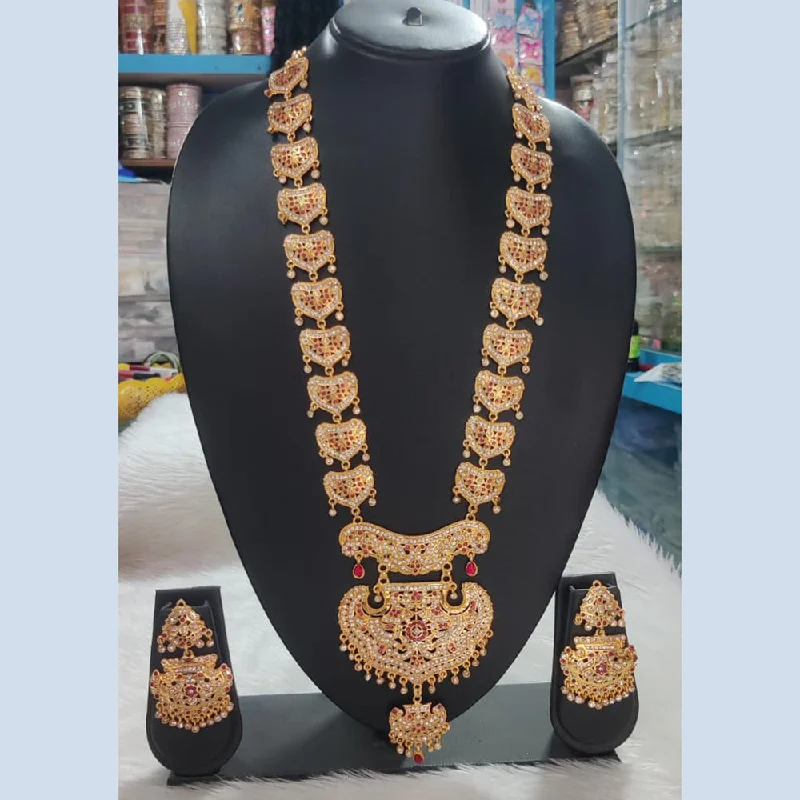 women’s celestial necklaces-Kavita Art Gold Plated Meenakari And Austrian Stone Long Necklace Set