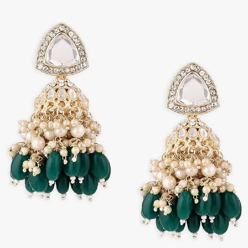 women’s custom earrings-Naitika Arts Gold Plated Crystal Stone Pearl And Beads Jhumki Earrings